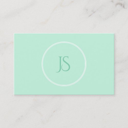 Mint Green Modern Minimalist Monogram Professional Business Card