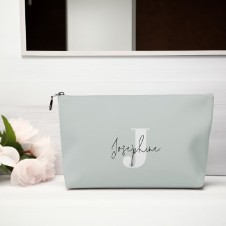 Mint Green Modern Minimalist Monogrammed Accessory Pouch