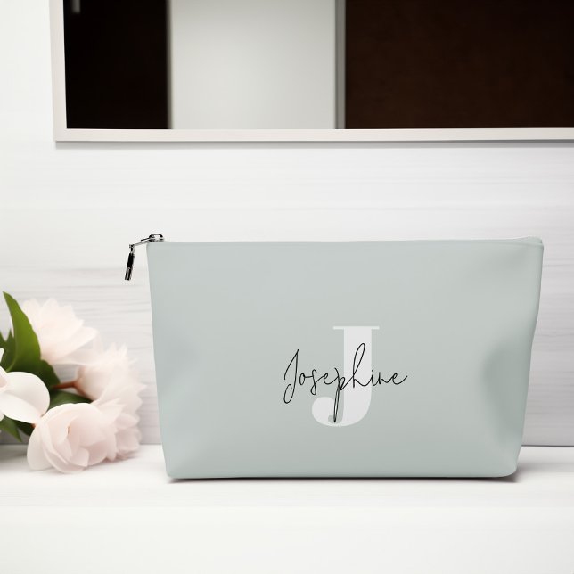 Mint Green Modern Minimalist Monogrammed Accessory Pouch (Creator Uploaded)