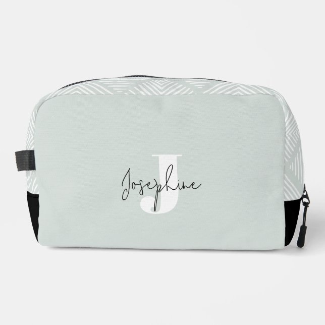 Mint Green Modern Minimalist Monogrammed Dopp Kit (Front)