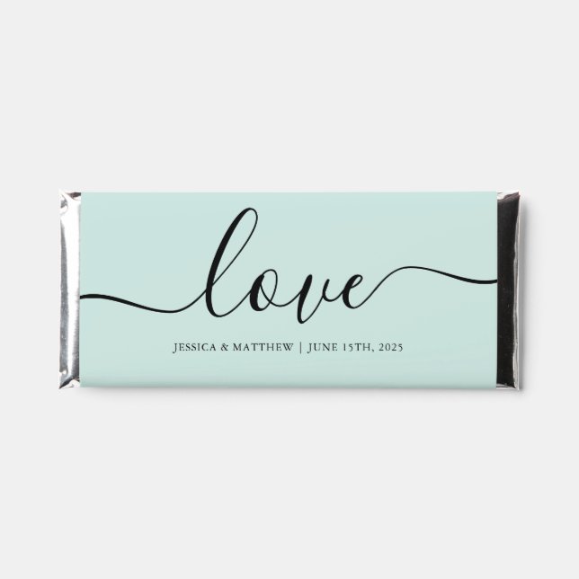 Mint Green Modern Script Wedding or Engagement Hershey Bar Favors (Front)