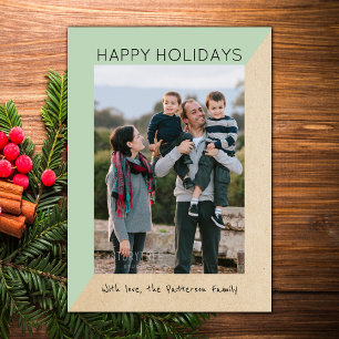 Mint Green Modern Slant Holiday Photo Flat Card