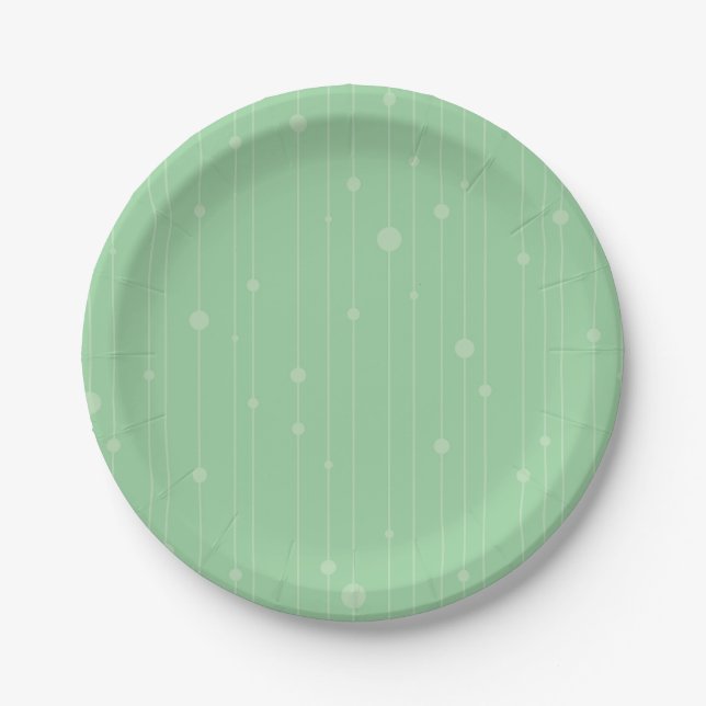 Mint green modern stripes and dots pattern paper plates (Front)