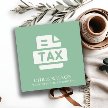 Mint Green Modern Tax Return Agent Preparer Icon Square Business Card by DearBrand at Zazzle