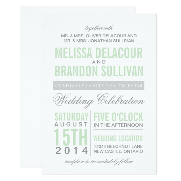 Mint Green Modern Typography Wedding Invitation