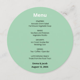 Mint Green Modern Wedding Round Menu