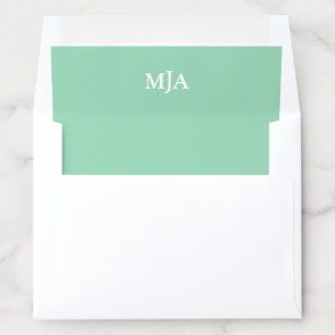 Mint Green Monogram 3 three letter Initials Modern Envelope Liner