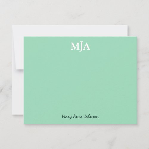 Mint Green Monogram 3 three letter Initials Modern Note Card