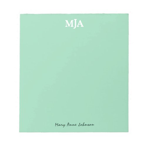 Mint Green Monogram 3 three letter Initials Modern Notepad