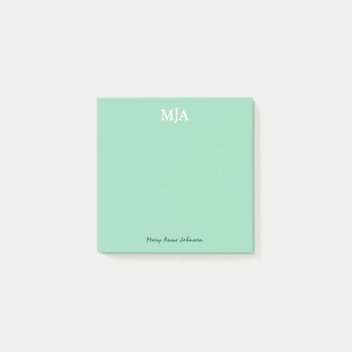 Mint Green Monogram 3 three letter Initials Modern Post_it Notes