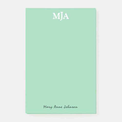 Mint Green Monogram 3 three letter Initials Modern Post_it Notes