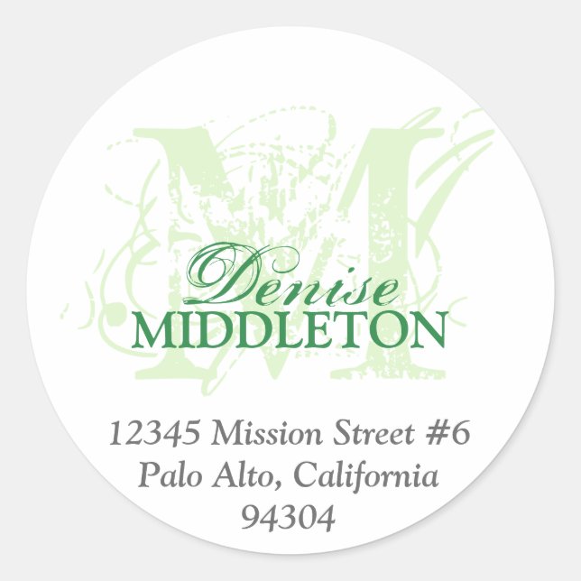 Mint green monogram antique grunge address label (Front)