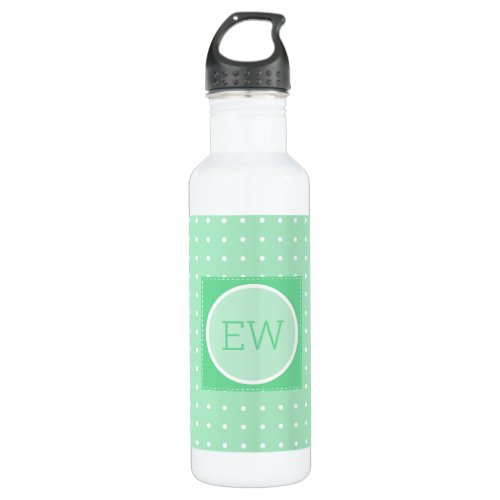 Mint green monogram name polka dots stainless steel water bottle