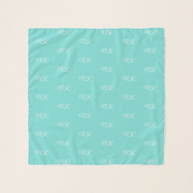 Mint Green Monogram Pattern Chiffon Scarf (Front (Horizontal))