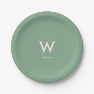 Mint Green Monogram Personal Party Paper Plates