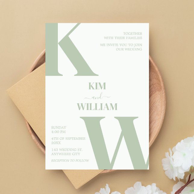 Mint Green Monogram Wedding Invitation (Mint Green Monogram Wedding Invitation)
