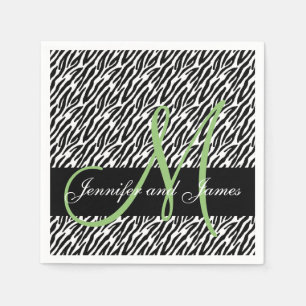 Mint Green Monogram Zebra Print Wedding Napkins