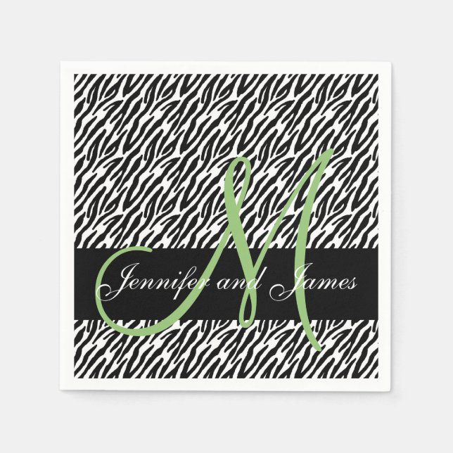 Mint Green Monogram Zebra Print Wedding Napkins (Front)