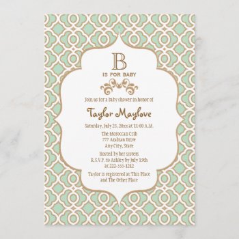 Mint Green Moroccan Gender Neutral Baby Shower Invitation by OccasionInvitations at Zazzle