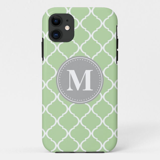 Mint Green Moroccan Lattice Grey Monogram Case-Mate iPhone Case (Back)