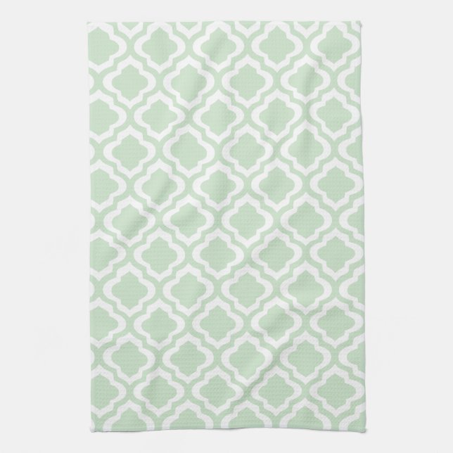 Mint Green Moroccan Quatrefoil Clover Kitchen Towel (Vertical)