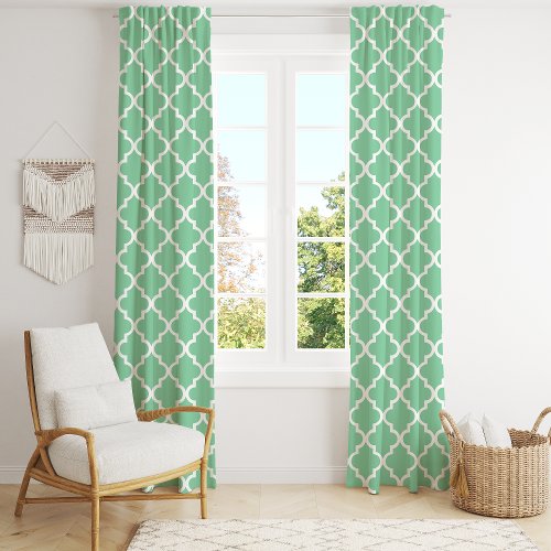 Mint Green Moroccan Quatrefoil Trellis Blackout Curtains