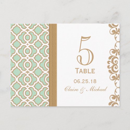 Mint Green Moroccan Wedding Table Number