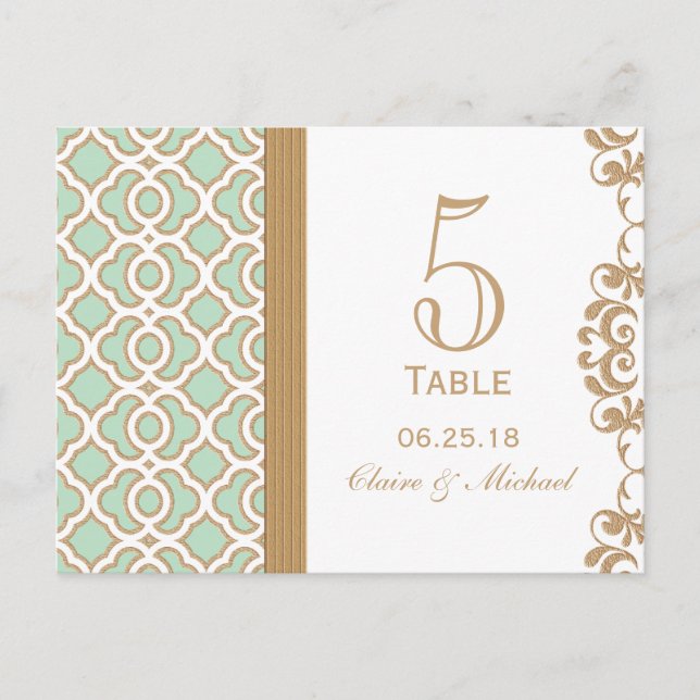 Mint Green Moroccan Wedding Table Number (Front)
