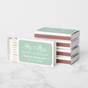 Mint Green Mr and Mrs Wedding Monogram Matchboxes