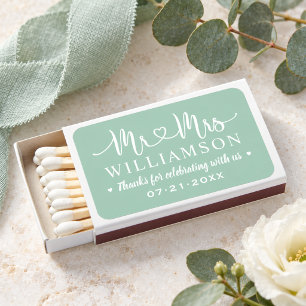 Mint Green Mr and Mrs Wedding Monogram Matchboxes