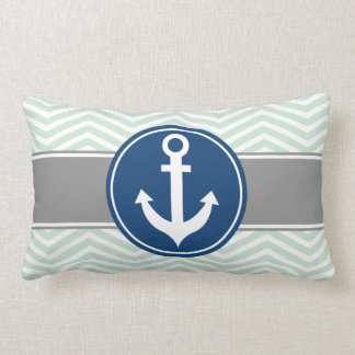 Mint Green Nautical Anchor Chevron Lumbar Pillow