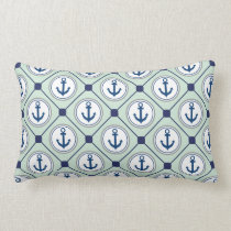 Mint Green Nautical Anchor Pattern Lumbar Pillow