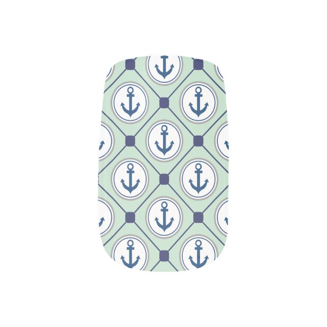 Mint Green Nautical Anchor Pattern Minx Nail Art (Right Thumb)