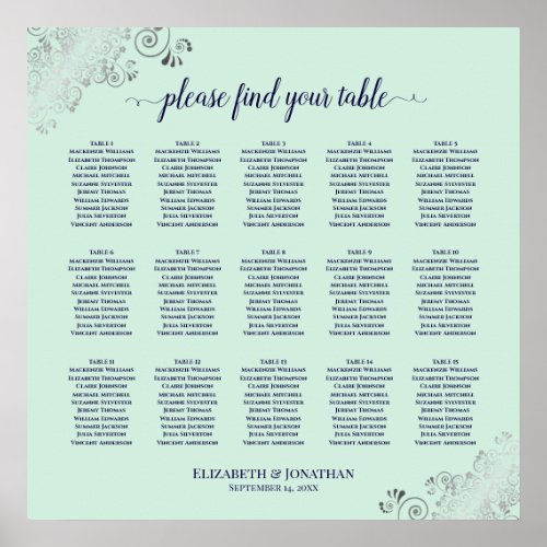 Mint Green  Navy 15 Table Wedding Seating Chart