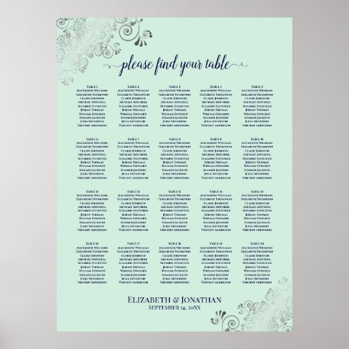 Mint Green  Navy 20 Table Wedding Seating Chart