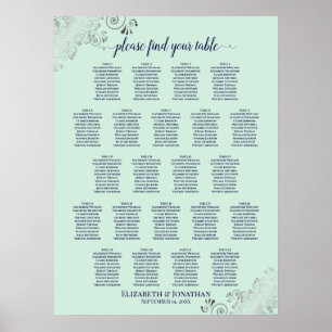 Mint Green & Navy 22 Table Wedding Seating Chart