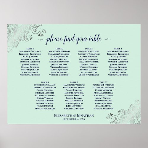 Mint Green  Navy 7 Table Wedding Seating Chart