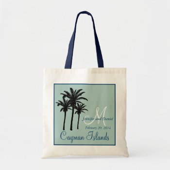 Mint Green Navy Blue Beach Wedding Palm Trees Tote Bag by MonogramGalleryGifts at Zazzle