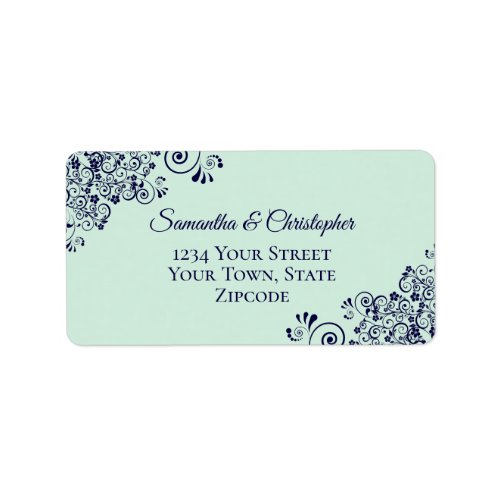 Mint Green  Navy Blue Elegant Wedding Address Label