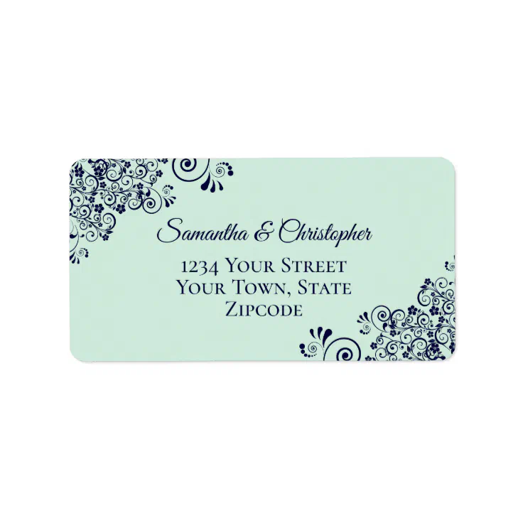 Mint Green & Navy Blue Elegant Wedding Address Label Zazzle