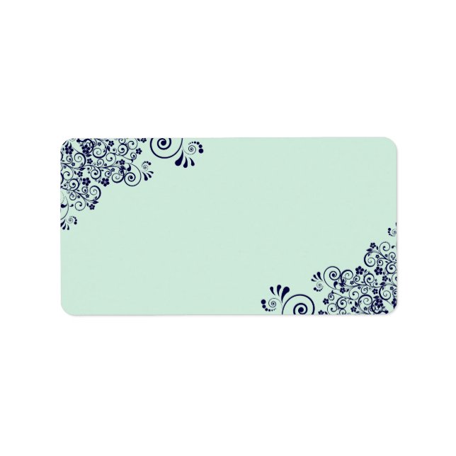 Mint Green & Navy Blue Lace Blank Wedding Address Label (Front)