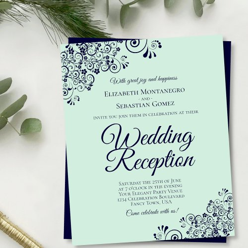 Mint Green  Navy BUDGET Wedding Reception Invite