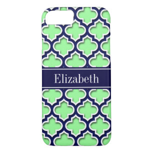 Mint Green, Navy Moroccan #5DS Navy Name Monogram iPhone 8/7 Case
