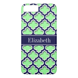 Mint Green, Navy Moroccan #5DS Navy Name Monogram iPhone 8 Plus/7 Plus Case