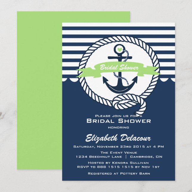 Mint Green Navy Nautical Bridal Shower Invitation (Front/Back)