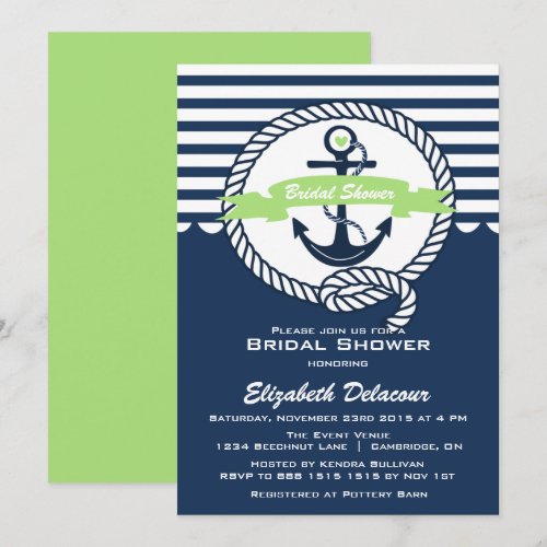 Mint Green Navy Nautical Bridal Shower Invitation