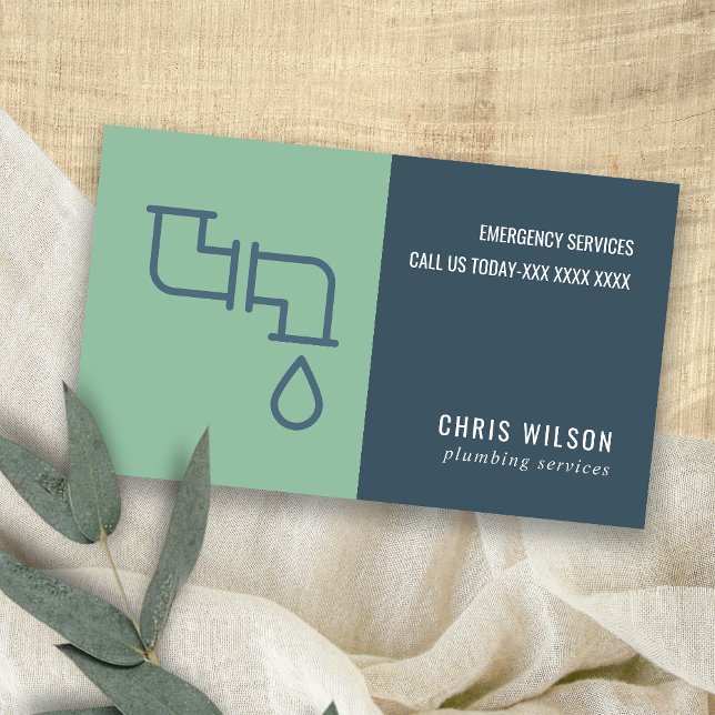 MINT GREEN NAVY PLUMBER SERVICE PIPES PLUMBING BUSINESS CARD (Creator Uploaded)