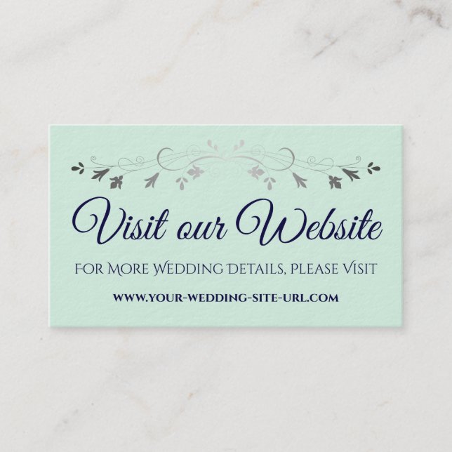 Mint Green Navy & Silver Wedding Visit Our Website Enclosure Card (Front)