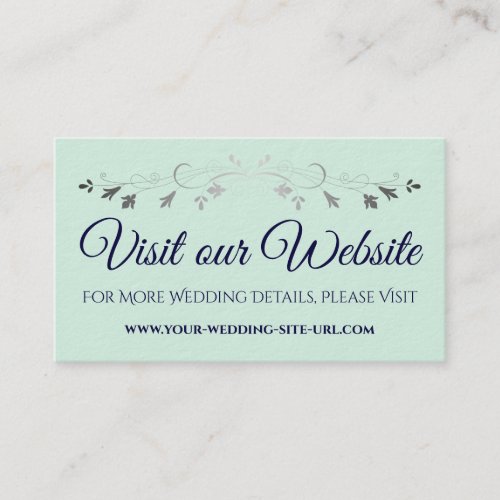 Mint Green Navy  Silver Wedding Visit Our Website Enclosure Card