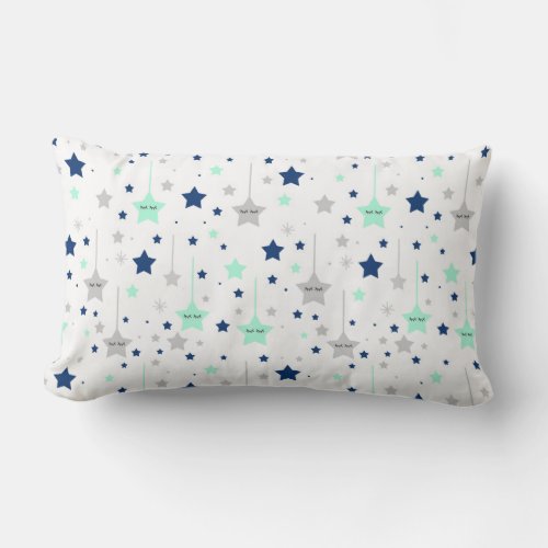 Mint Green Navy Twinkle Little Sleepy Eyes Star Lumbar Pillow